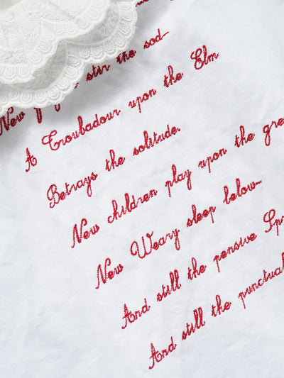 Unlogical Poem Vintage Style Poetry Embroidery Lace Ramie Dress Smock