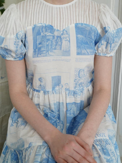 Unlogical Poem Victorian Style Blue Print White Collar Dress