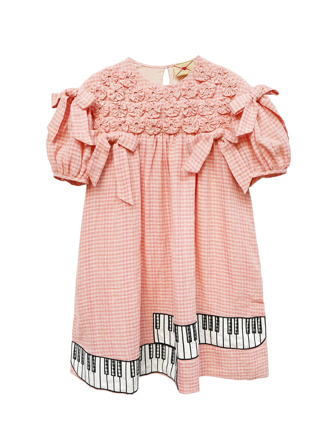 Unlogical Poem Handmade Yoyo Flower Bow Piano Embroidered Linen Bud Dress