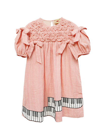 Unlogical Poem Handmade Yoyo Flower Bow Piano Embroidered Linen Bud Dress