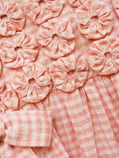 Unlogical Poem Handmade Yoyo Flower Bow Piano Embroidered Linen Bud Dress