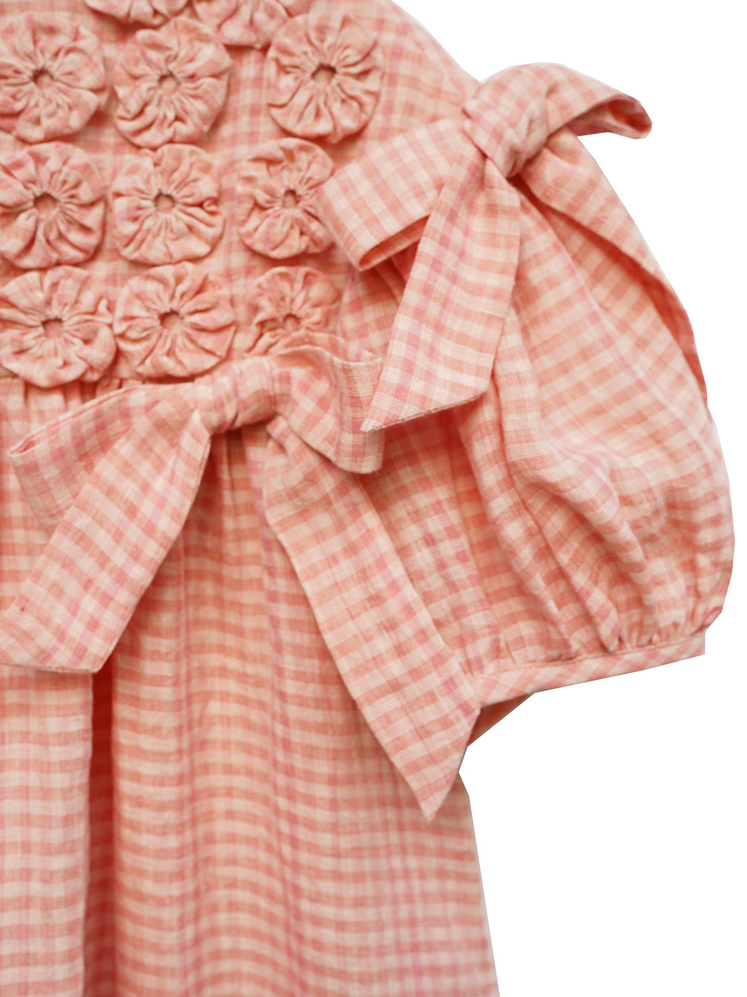 Unlogical Poem Handmade Yoyo Flower Bow Piano Embroidered Linen Bud Dress