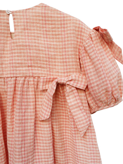 Unlogical Poem Handmade Yoyo Flower Bow Piano Embroidered Linen Bud Dress