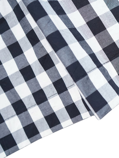 Unlogical Poem Retro-style Cat Embroidered Gingham Gigot Sleeve Flax Dress