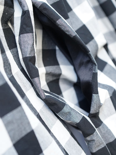 Unlogical Poem Retro-style Cat Embroidered Gingham Gigot Sleeve Flax Dress