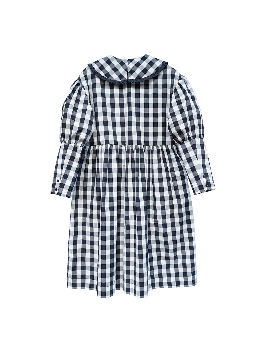 Unlogical Poem Retro-style Cat Embroidered Gingham Gigot Sleeve Flax Dress