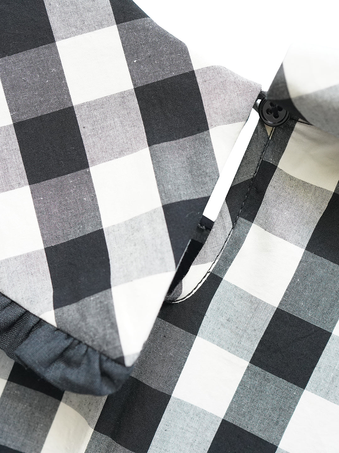 Unlogical Poem Retro-style Cat Embroidered Gingham Gigot Sleeve Flax Dress