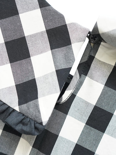 Unlogical Poem Retro-style Cat Embroidered Gingham Gigot Sleeve Flax Dress