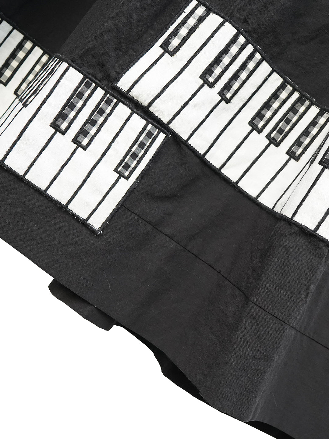 Unlogical Poem Cat and Piano Embroidered Black Hemp Dress