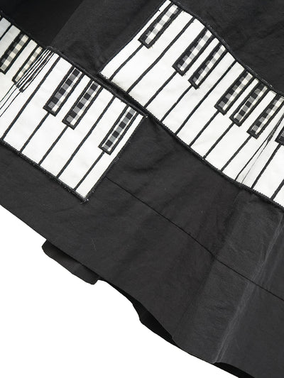 Unlogical Poem Cat and Piano Embroidered Black Hemp Dress