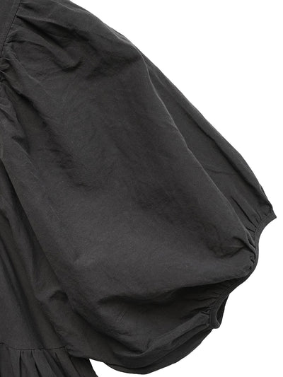 Unlogical Poem Cat and Piano Embroidered Black Hemp Dress