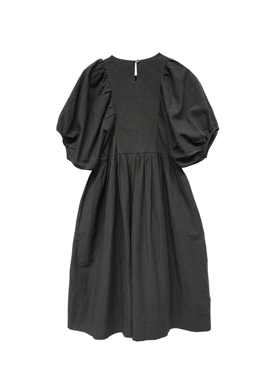 Unlogical Poem Cat and Piano Embroidered Black Hemp Dress