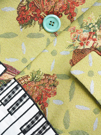 Unlogical Poem Cat Embroidered Illustration Printed Yarn-dyed Blazer