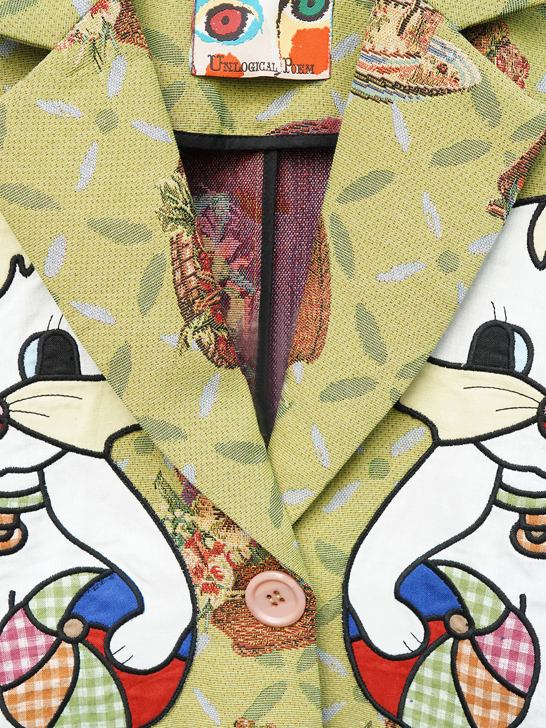 Unlogical Poem Cat Embroidered Illustration Printed Yarn-dyed Blazer