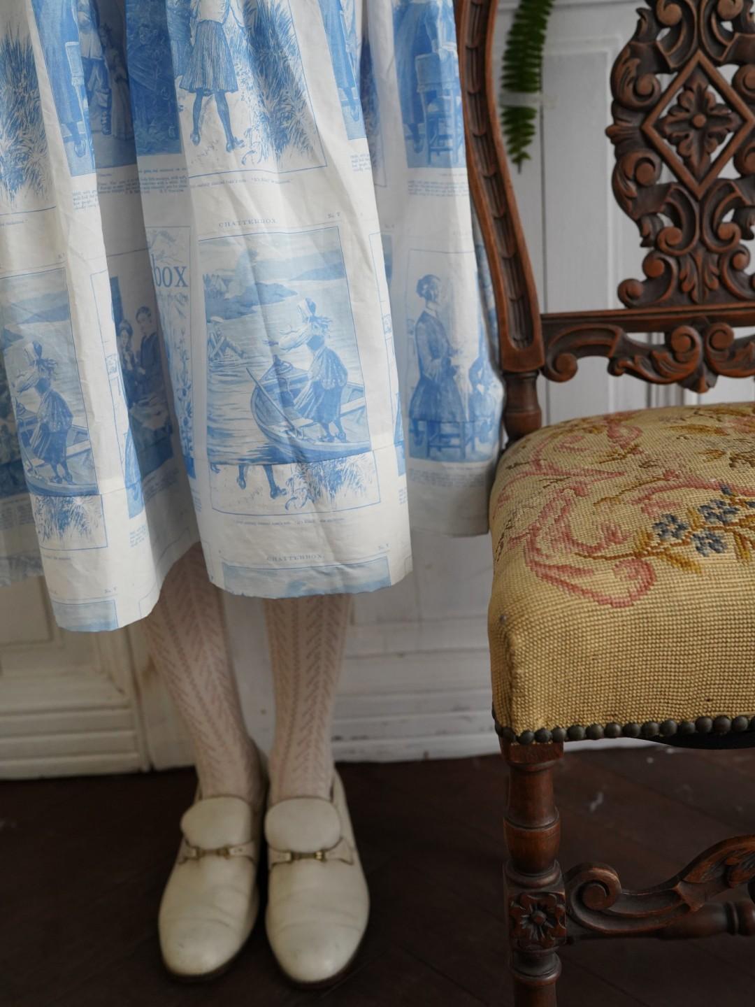 Unlogical Poem Retro Illustrated Print Ruffled Puff Sleeve Dress