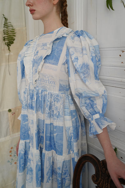 Unlogical Poem Retro Illustrated Print Ruffled Puff Sleeve Dress