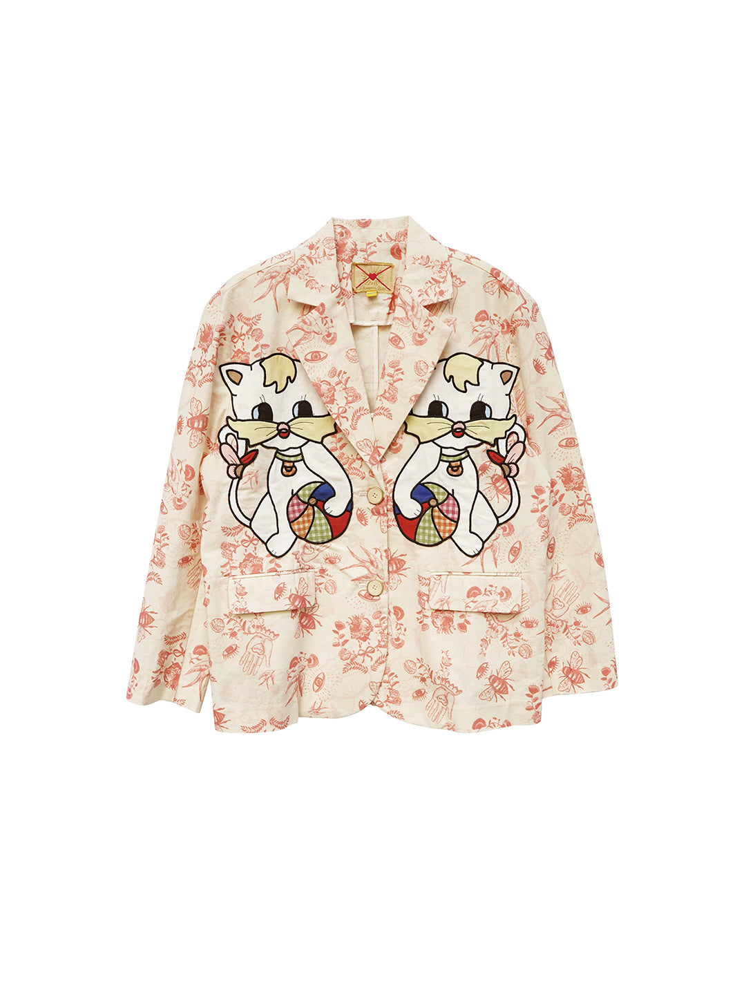 Unlogical Poem Cat Embroidered Illustration Printed Cotton Blazer