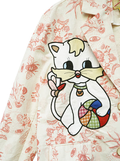 Unlogical Poem Cat Embroidered Illustration Printed Cotton Blazer