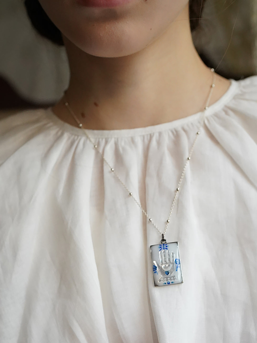 Shell 8695 Logo Unlogical Poem Shells and Pearls Silver Handmade Rectangle Necklace
