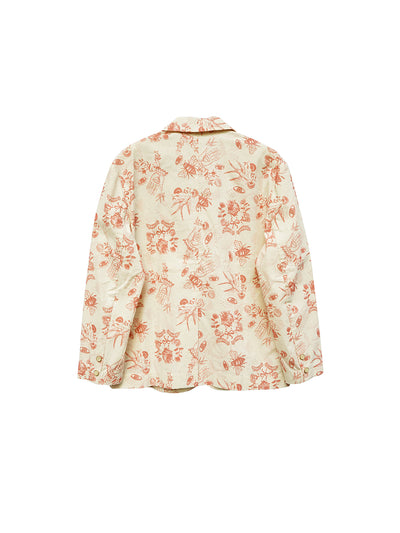 Unlogical Poem Cat Embroidered Illustration Printed Cotton Blazer