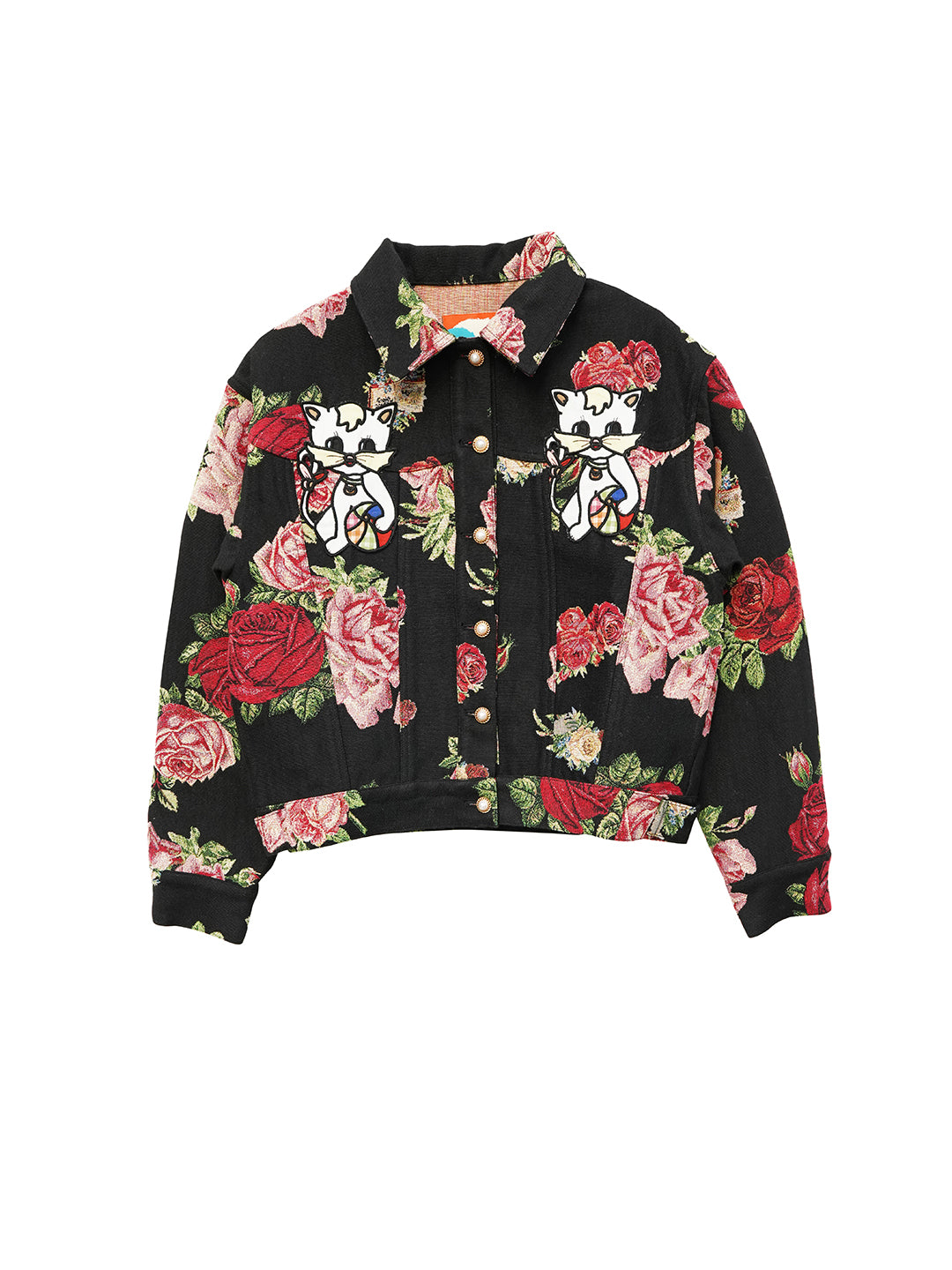 Unlogical Poem Cat Embroidered Rose Yarn-dyed Jacket