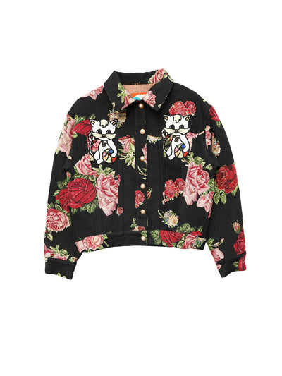 Unlogical Poem Cat Embroidered Rose Yarn-dyed Jacket