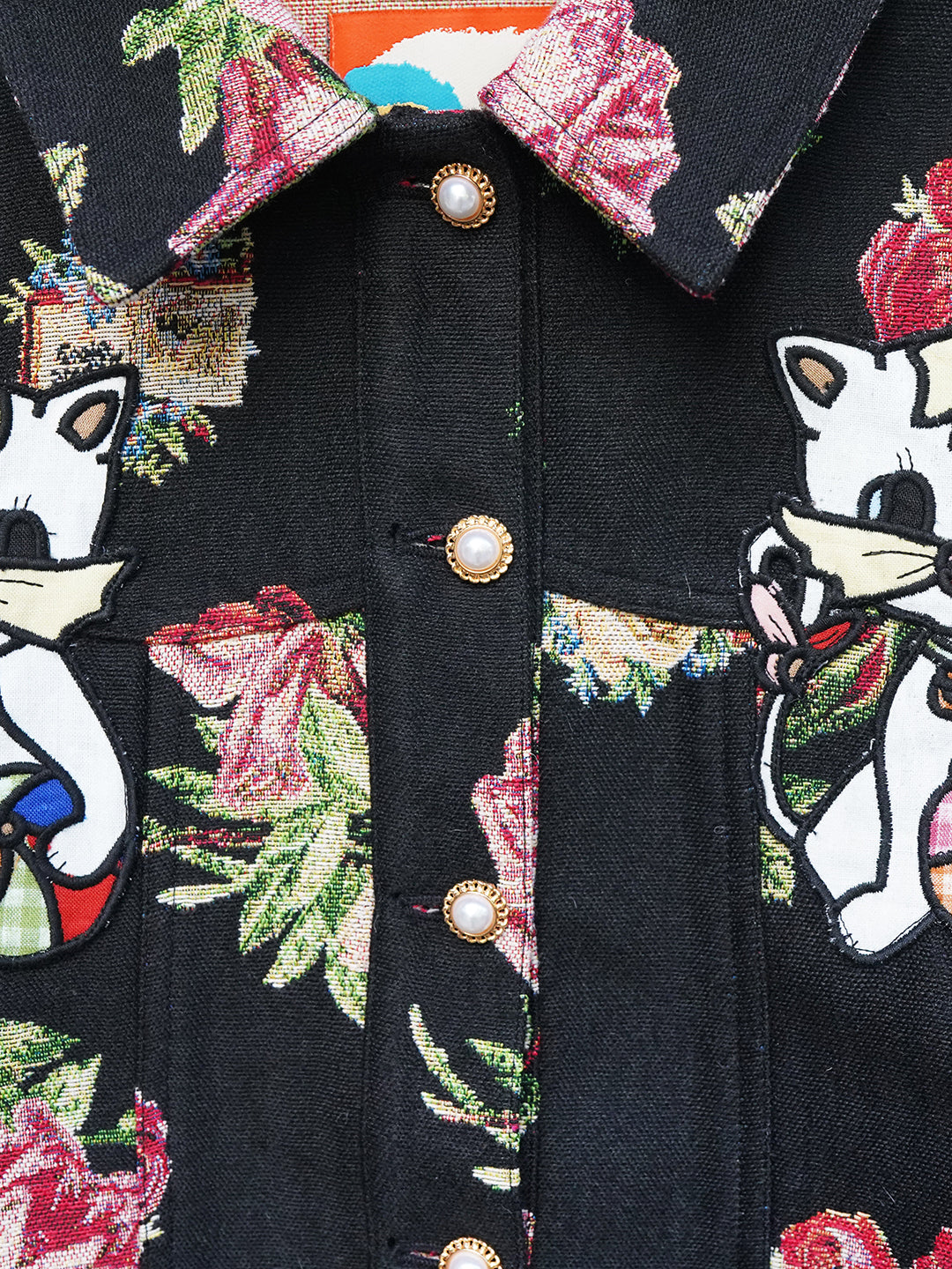 Unlogical Poem Cat Embroidered Rose Yarn-dyed Jacket