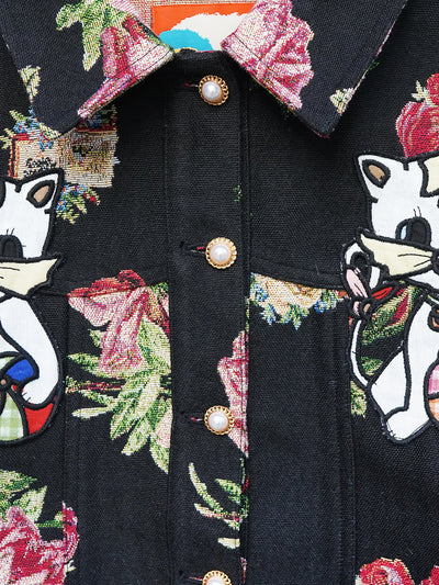 Unlogical Poem Cat Embroidered Rose Yarn-dyed Jacket
