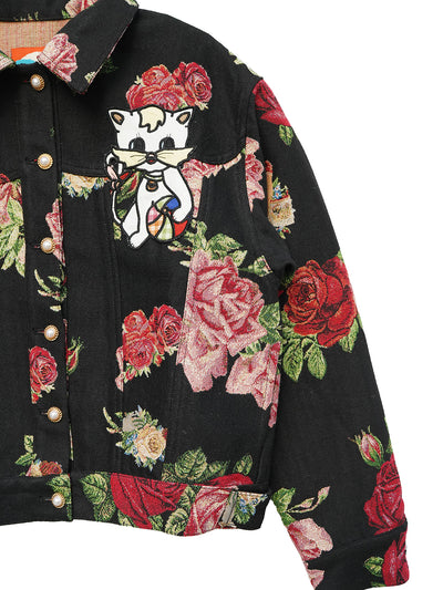 Unlogical Poem Cat Embroidered Rose Yarn-dyed Jacket