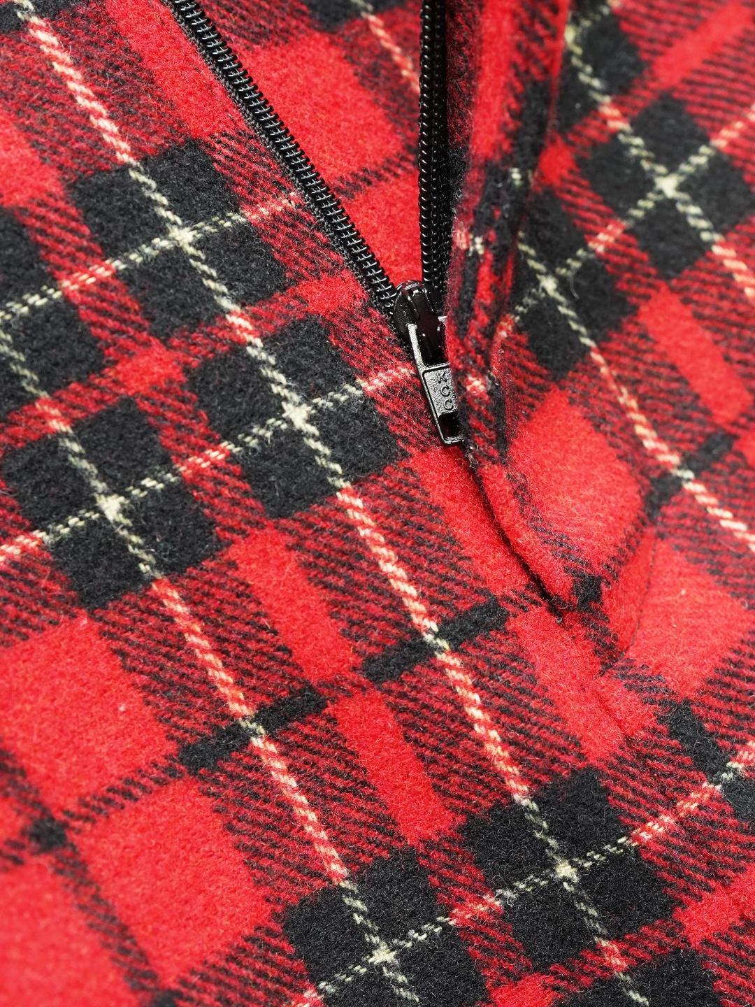 Unlogical Poem Cat Embroidered Patchwork Red Tartan Woolen Cropped Trousers