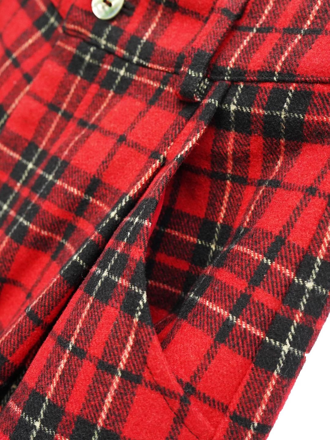 Unlogical Poem Cat Embroidered Patchwork Red Tartan Woolen Cropped Trousers