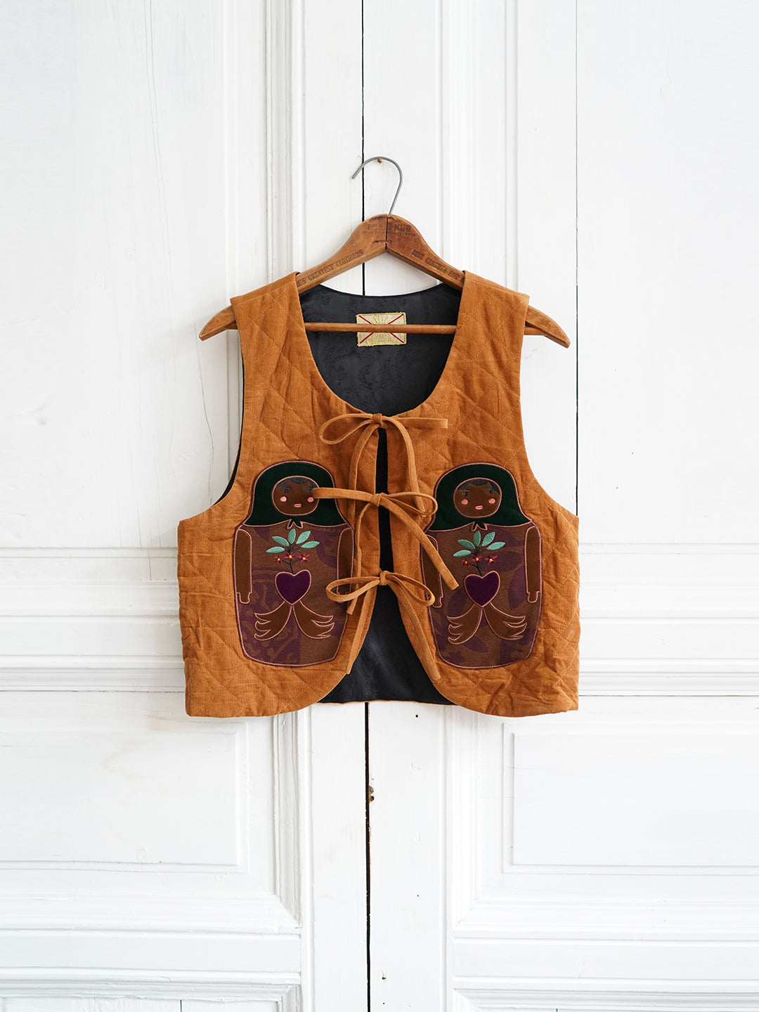Unlogical Poem Doll Patchwork Embroidered Yellow Quilted Vest