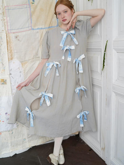 Unlogical Poem Vintage-Style  Lace-Up Bow Long Dress