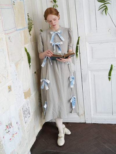 Unlogical Poem Vintage-Style  Lace-Up Bow Long Dress