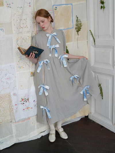 Unlogical Poem Vintage-Style  Lace-Up Bow Long Dress