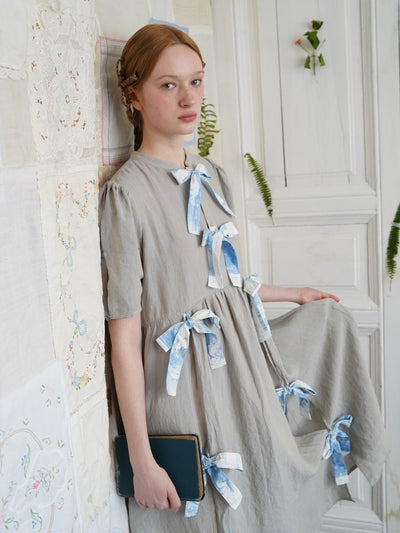 Unlogical Poem Vintage-Style  Lace-Up Bow Long Dress