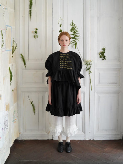 Unlogical Poem  Poetic Embroidered Ruffle Top with Batwing Sleeves