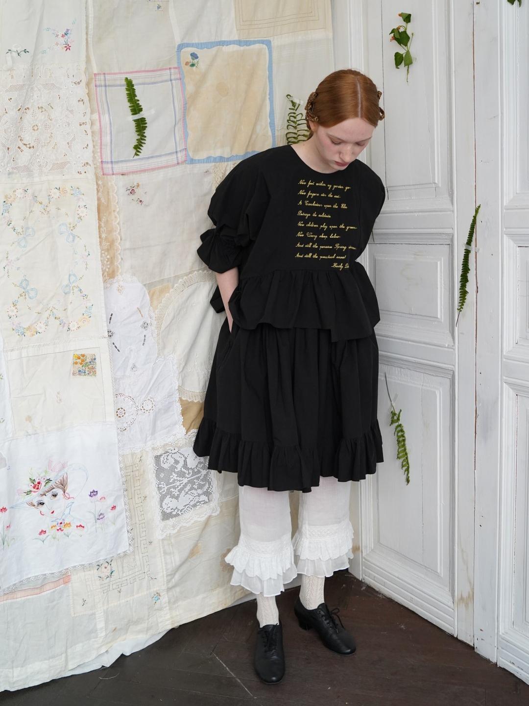 Unlogical Poem  Poetic Embroidered Ruffle Top with Batwing Sleeves