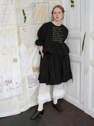 Unlogical Poem Double-Layered Printed Mesh Skirt with Petal Ruffles and Bubble Hem