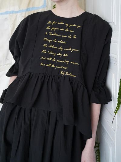 Unlogical Poem  Poetic Embroidered Ruffle Top with Batwing Sleeves
