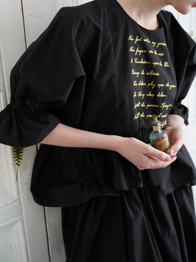 Unlogical Poem  Poetic Embroidered Ruffle Top with Batwing Sleeves