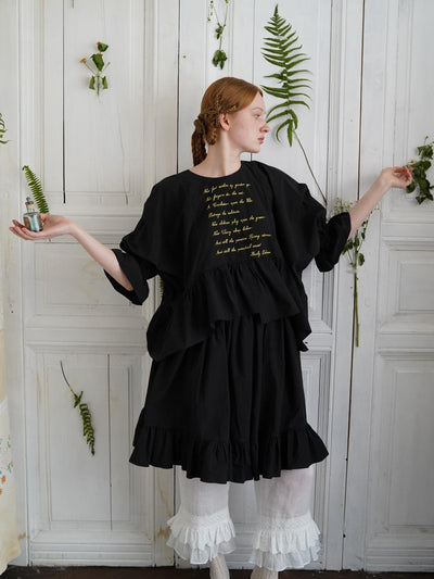 Unlogical Poem  Poetic Embroidered Ruffle Top with Batwing Sleeves
