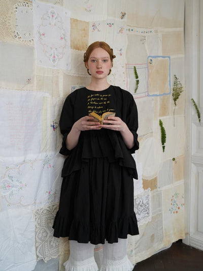 Unlogical Poem  Poetic Embroidered Ruffle Top with Batwing Sleeves