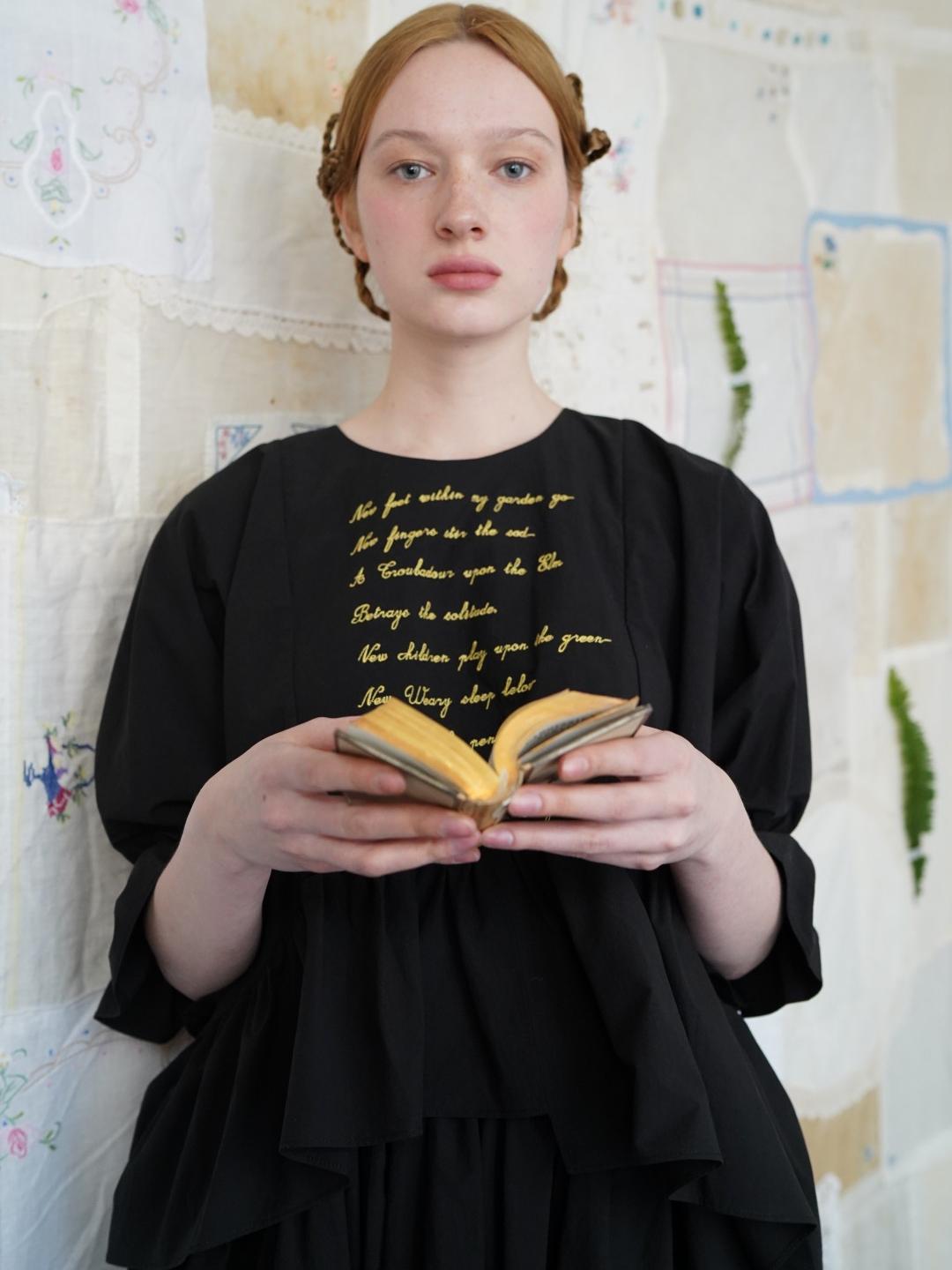 Unlogical Poem  Poetic Embroidered Ruffle Top with Batwing Sleeves