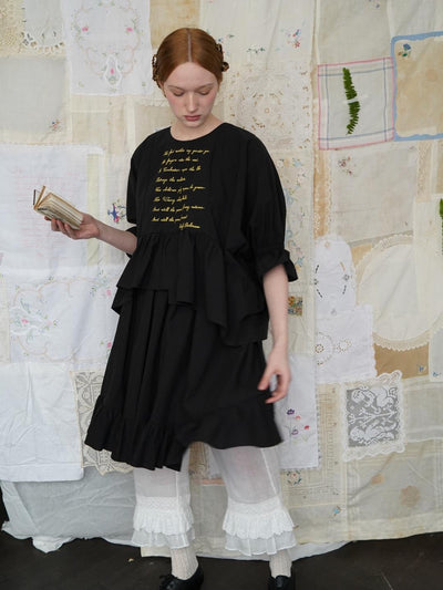 Unlogical Poem  Poetic Embroidered Ruffle Top with Batwing Sleeves