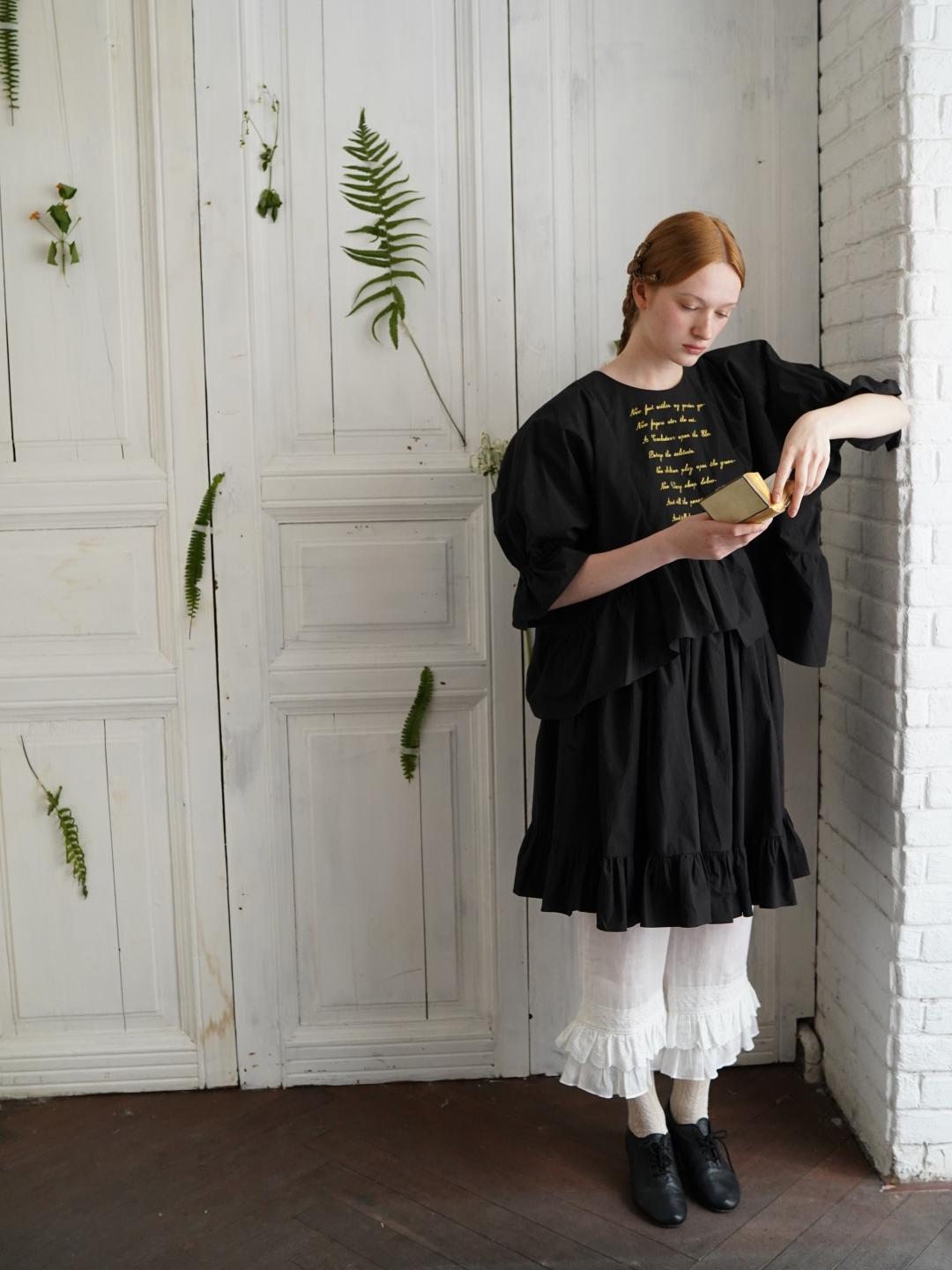 Unlogical Poem  Poetic Embroidered Ruffle Top with Batwing Sleeves