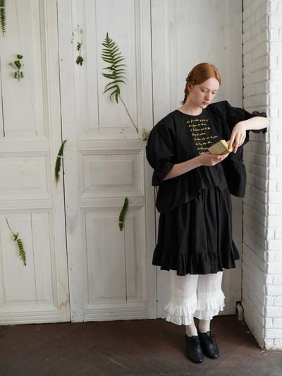 Unlogical Poem  Poetic Embroidered Ruffle Top with Batwing Sleeves