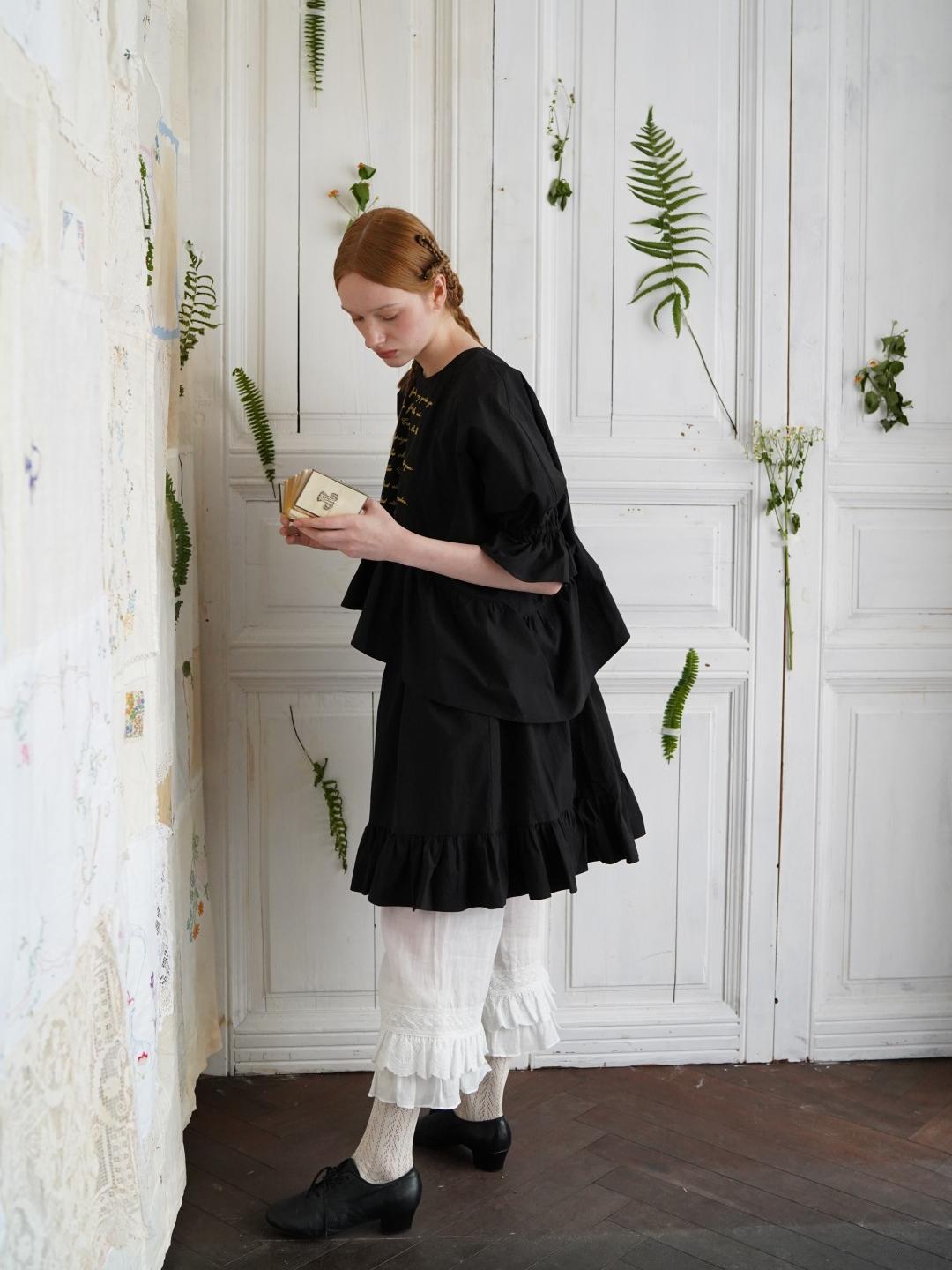 Unlogical Poem  Poetic Embroidered Ruffle Top with Batwing Sleeves