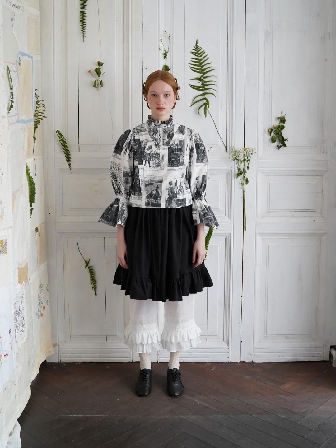 Unlogical Poem Victorian Stand Collar Blouse with Leg-of-Mutton Sleeve