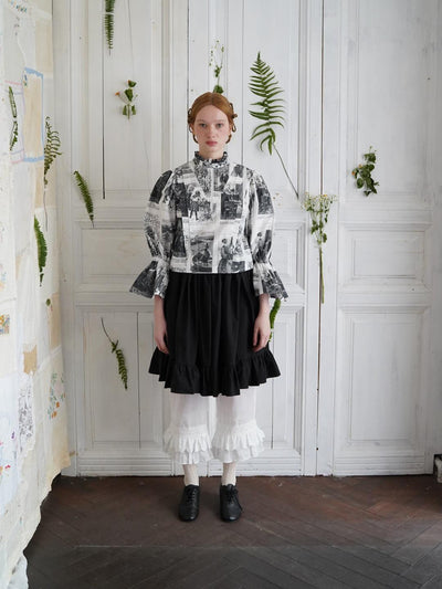 Unlogical Poem Victorian Stand Collar Blouse with Leg-of-Mutton Sleeve